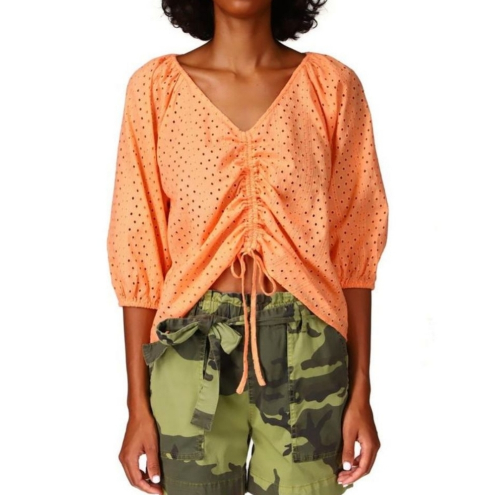 Sanctuary NWT Eyelet Ruched Blouse Top